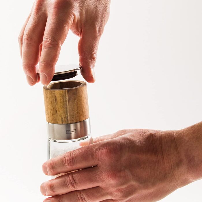 Набор мельниц для специй AdHoc Мельница для перца и соляная мельница Akasia Glass & Wood Бесплатная морская соль и черный перец Керамическая мельница (мельница для соли/перца, резак для перца)