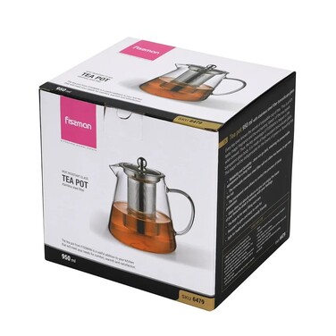 Заварочный чайник Fissman 950 мл со стальным фильтром стекло (6479)