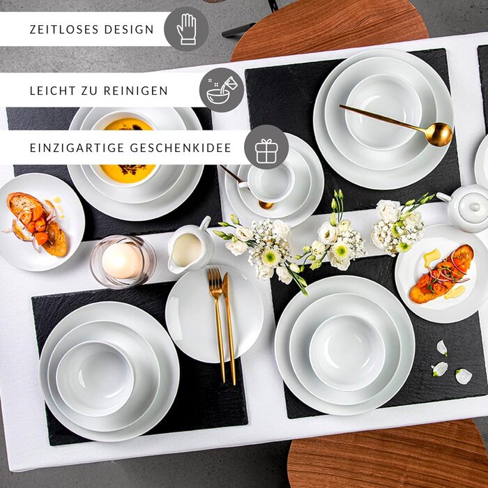 Набір порцелянового посуду на 12 персон, 86 предметів, білий New Port Sänger