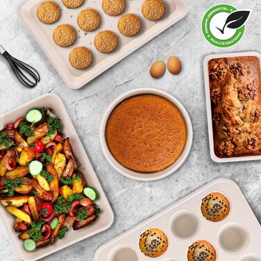 Набір листів для випікання NutriChef із 6 предметів з антипригарним покриттям, прямокутна форма для брауні, піци, печива та тортів, деко для духовки, придатне для миття в посудомийній машині, квадратна сталева форма для торта, лист для тіста (бірюзовий)