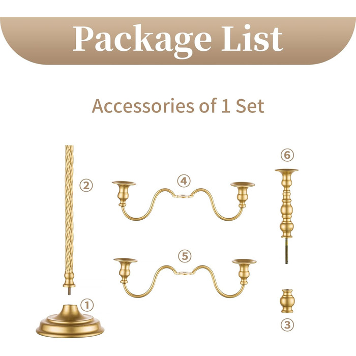 Золотий свічник-підсвічник для конічних свічок - вінтажний металевий свічник-підставка для свічок для весільного столу, прикраса вітальні, обіднього столу, журнального столика, бічного столика, різдвяного столика (1, золотий-53 см), 88