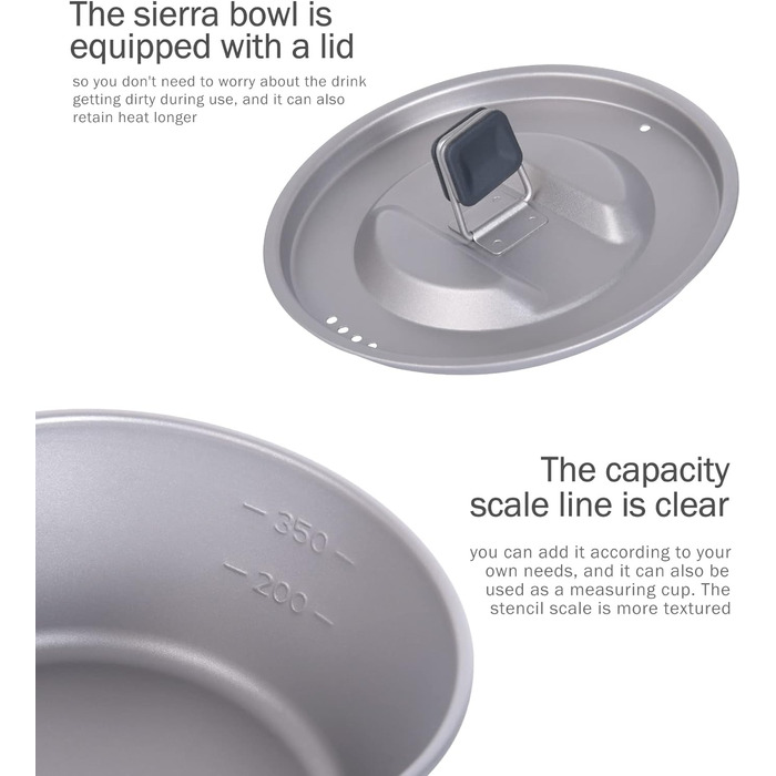 Титановая миска с крышкой для кемпинга 350 мл iBasingo
