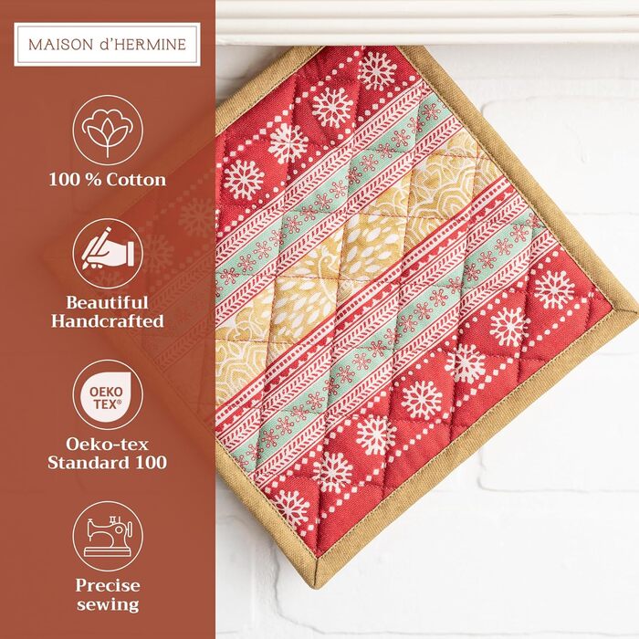 Рукавички для духовки Maison d&39 Hermine, підставки для каструль, 100 бавовна, термостійкі кухонні рукавички, рукавички для духовки (19 см x 33 см) та підставки для каструль (20 см x 20 см) для приготування їжі, Morzine - рукавички для духовки на День по