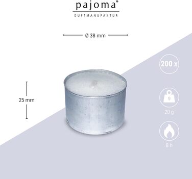 Чайні свічки pajoma, білі Чайні свічки без запаху Час горіння 8 годин - воскова вага 20 г, 25 x 38 мм Кейтеринг, весілля, декорування, святкування, відпочинок, 100 шт. (1 упаковка) (Без запаху, 100 шт. (2 упаковки))