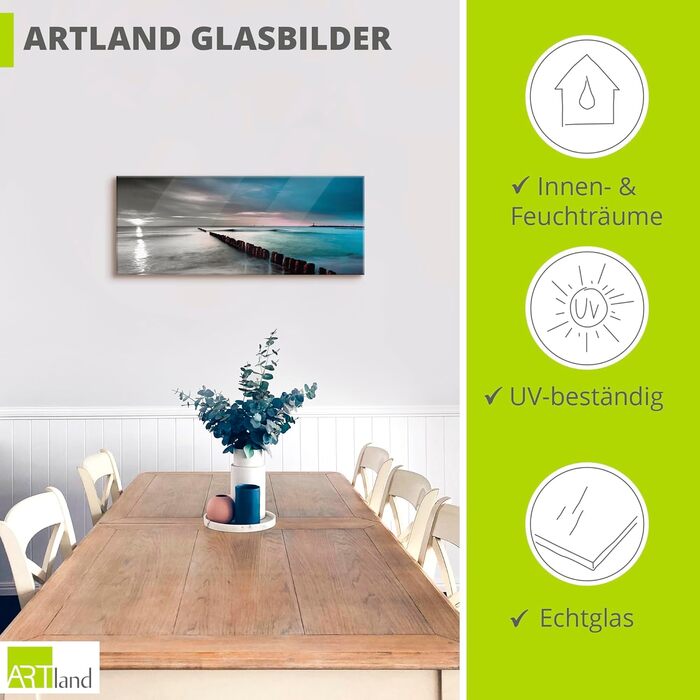 Настінний декор ARTland скляні картини настінна картина скляна картина цільна 40x40 см квадрат пляж море сонце Кариби природа пейзаж узбережжя схід сонця морський S7LE (Пляж Балтійського моря, 125Д x 50Ш см)