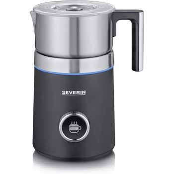 Индукционный вспениватель молока SEVERIN SPUMA 700 PLUS, электрический вспениватель молока без пригорания, вспениватель молока, пригодный для мытья в посудомоечной машине, матовая нержавеющая сталь/матовый черный, SM 3587 13 встроенных программ и OLED-дис
