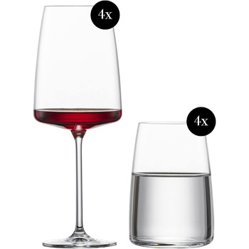 Набір келихів для вина та склянок для води,  8 предметів, Vivid Senses Zwiesel Glas