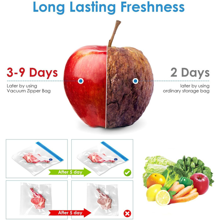 Набір з 15 вакуумних пакетів для продуктів з насосом 21,7 х 20,9/21,7 х 28/ 25,8 х 33,7 см Vachelper