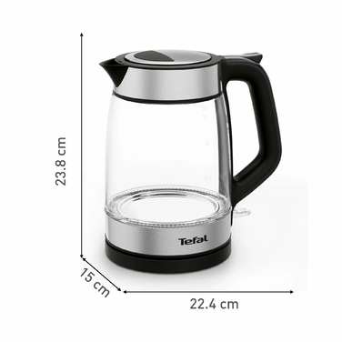 Tefal Электрочайник Glass Kettle 1.7л, стекло, с подсветкой, черно-серебряный