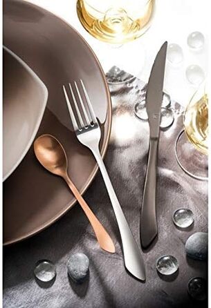 Набор столовых приборов на 4 персоны Столовые приборы с PVD-покрытием матовые в винтажном стиле Набор столовых приборов на 4 персоны нержавеющая сталь 18/0 матовый 4 шт. столовая вилка, столовый нож, столовая ложка и чайная ложка (нержавеющая сталь, 24 шт