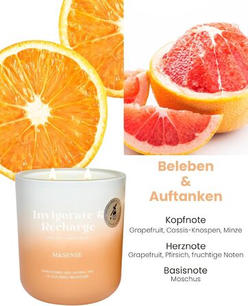 Ароматичні свічки M&SENSE Сосна та кедр у банці, велика соєва свічка 400 г з двома гнітами, час горіння 80 годин, ароматерапевтична свічка для йоги, спа та медитації. Подарунок для дівчини, дружини або матері. Сосна та кедр (апельсин та грейпфрут)
