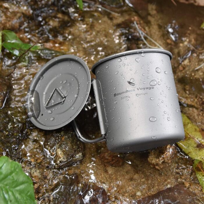 Безмежна подорож на відкритому повітрі 750 мл 800 мл 1100 мл 1300 мл Титанова каструля з кришкою Складна ручка для застави Кемпінг Піші прогулянки Пікнік Ультралегка портативна пляшка для води Чашка Кухоль Набір свиней (300 мл)