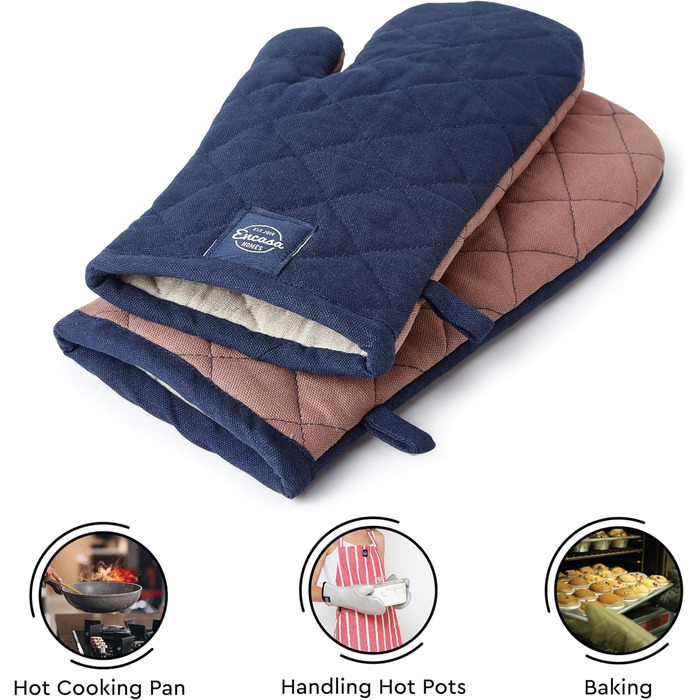 Рукавички для духовки та мікрохвильової печі Encasa Homes Extra Long (2 шт.) для кухні - Силіконові сріблясті, термостійкі - Захищають руки від гарячого обладнання - (18 x 30 см, шотландсько-блакитні)
