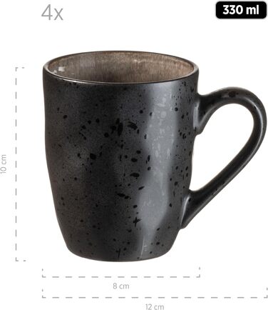 Серія Niara Organic, сучасний набір посуду для 4 осіб у захоплюючому вінтажному образі, комбінований сервіз із 16 предметів зі спеціальним поєднанням глазурі чорного та коричневого кольорів, керамограніт, 934073