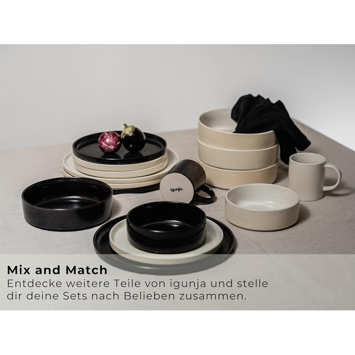Набір керамічного посуду igunja, набір мисок та тарілок 12 предметів на 4 особи Високоякісний, 100 ручної роботи, набір посуду з реактивною глазур&39ю, матовий зовні, глянцевий всередині (бежевий, миски XL)