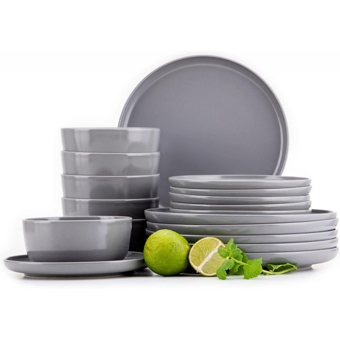 Консімо. Набір посуду Combi 6 персон Набір тарілок VICTO Modern 24 предмети Столовий сервіз - Сервіз та набори столового посуду - Комбінований сервіз 6 осіб - Сервіз для сім'ї - Столовий посуд (18 предметів (супові миски), сірий)