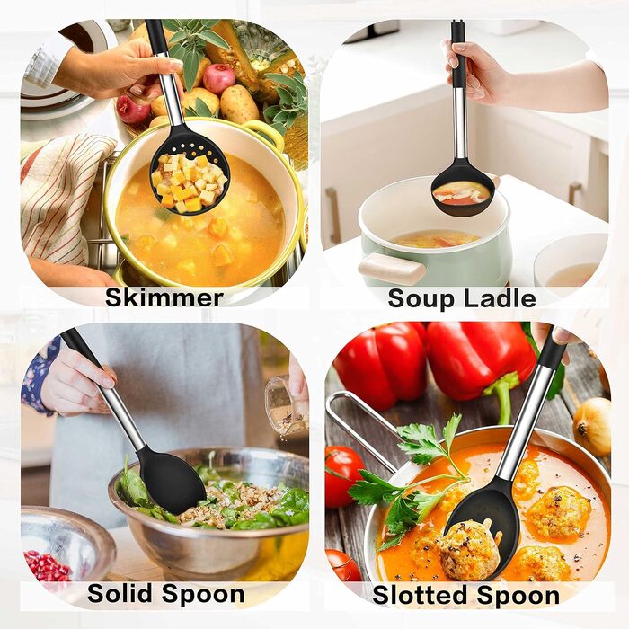 Набор кухонной утвари Herogo из 30 предметов с держателем, набор силиконовой кухонной утвари с ручкой из нержавеющей стали, жаропрочная кухонная утварь, можно мыть в посудомоечной машине, черный