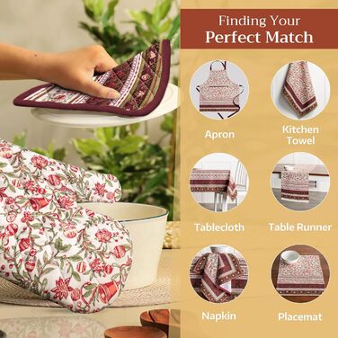 Рукавички для духовки Maison d&39 Hermine, підставки для каструль, 100 бавовна, термостійкі кухонні рукавички, рукавички для духовки (19 см x 33 см) та підставки для каструль (20 см x 20 см) для приготування їжі, Morzine - Рукавички для духовки на День по