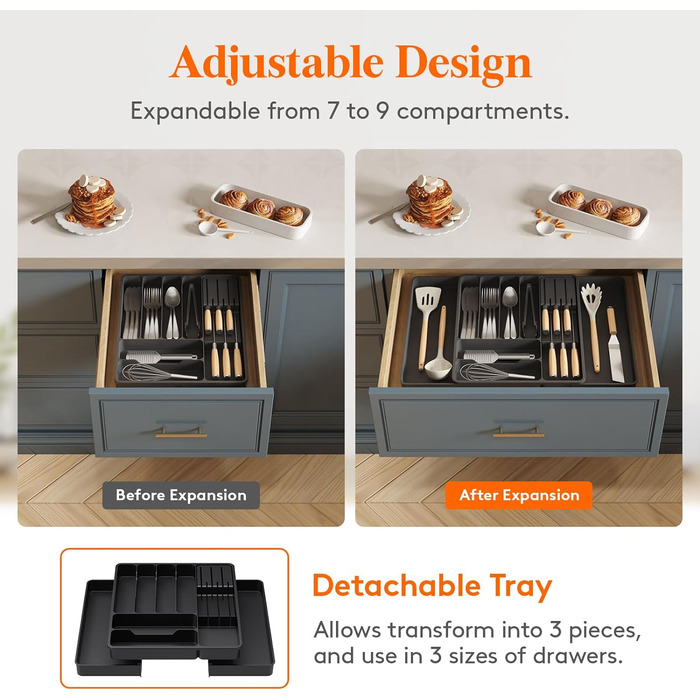 Органайзер для столових приборів 60 х 40 см чорний Lifewit