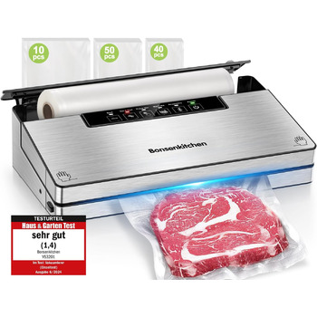 Вакуумний пакувальник з 5 режимами и 100 вакуумних пакетів, 8 л/хв, 125 Вт Bonsenkitchen