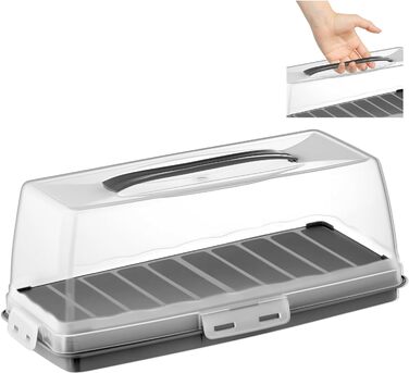 Коробка для транспортировки торта с крышкой, капюшоном и ручкой. Коробка для хранения, контейнер для торта, тарелка для торта, контейнер для торта, коробка для торта, тарелка для торта, начинка для торта, колокольчик для торта - (антрацит, прямоугольный)