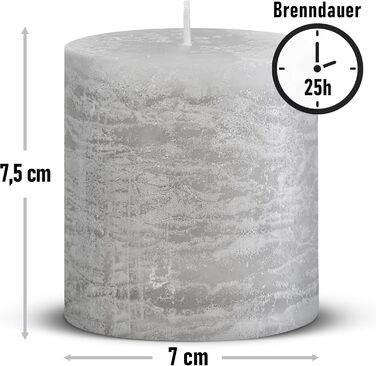 Набір із 4 свічок-стійок Brandsseller 7 x 10 см фарбовані та виготовлені з парафіну сільські свічки з тривалим часом горіння декоративні свічки для прикраси столу, Різдва та вечірок (7 x 7,5 см набір із 4 шт. , світло-сірі)