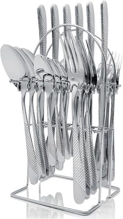 Набор столовых приборов на 6 человек, 24 предмета с держателем, серебристые AVEKI