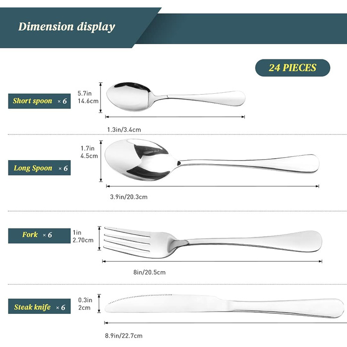 Набор столовых приборов на 6 человек, 24 предмета, серебристые peinat
