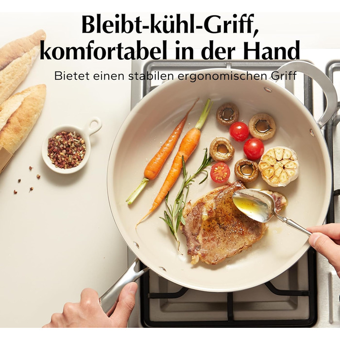 Сковорода с керамическим покрытием и стеклянной крышкой 28 см, бежевая Redchef