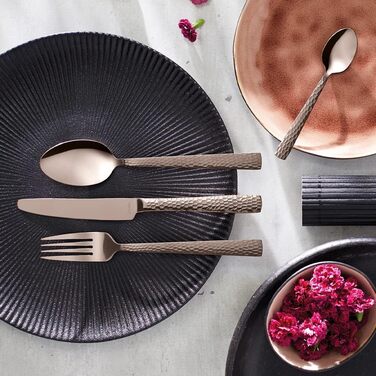 Набір столових приборів Amefa PVD Felicity, чорні столові прибори, столові прибори з 24 предметів чорні, для 6 осіб, нержавіюча сталь 18/0, сталь леза 13/0, ручка з молотком, з ножем, виделкою, ложкою та ложкою для кави (набір столових приборів, 24 предме