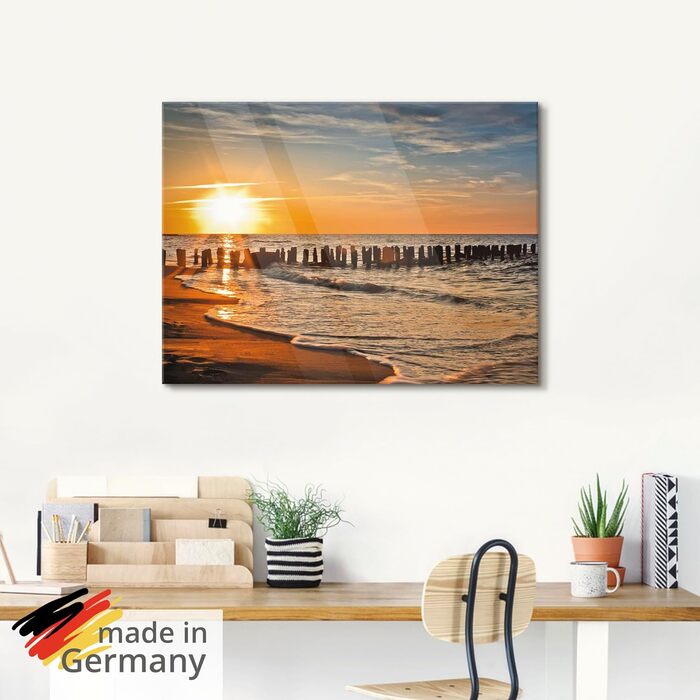 Настінний декор ARTland скляні картини настінна картина скляна картина цільна 40x40 см квадрат пляж море сонце Кариби природа пейзаж узбережжя схід сонця морський S7LE (Гарний захід сонця, 125Д x 50Ш см)