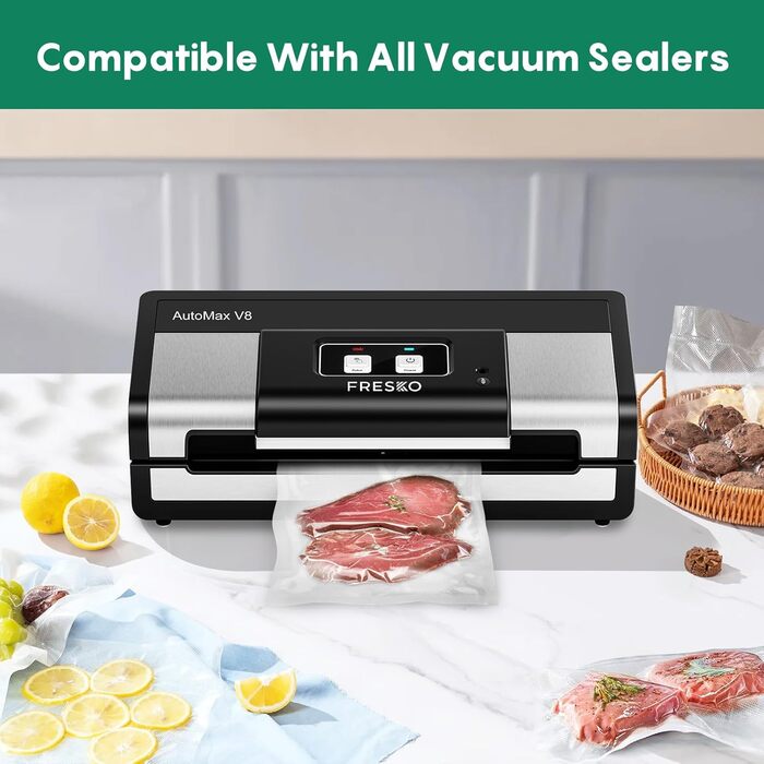 Вакуумні пакети FRESKO, 2 рулони, 28 x 600 см, професійні пакети для вакуумного пакування, розмір підходить для всіх вакуумних пакувальників, без BPA, тиснені повітряні канавки, пакети для заморожування методом су-від (2 рулони 28 x 600 см 2 рулони 20 x 6