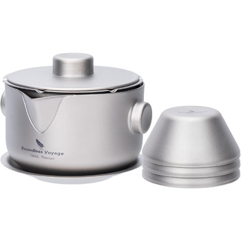 Безмежна подорож Титанова двошарова чайниця з кришкою з фільтром Ультралегкий чайник Кавова чашка проти опіків Посуд для напоїв для кемпінгу Туристичний офіс (Ti3137D-чайник 3 чашки)