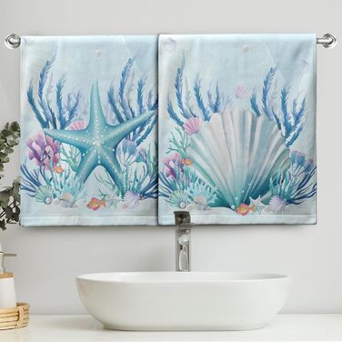 Різдвяні кухонні рушники Kwlegh, рушник для рук, різдвяна ялинка, цукерка-тростина, сніжинка, рушник для пальців, набір з 2 шт. , милий чоловічий банний рушник, високопоглинаючі рушники, 36 x (блакитна мушля морської зірки)