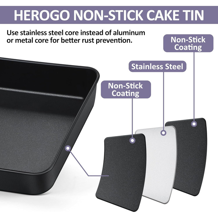 Набір форм для випічки Herogo 20,3 см, антипригарний, квадратний, глибокий деко для торта для брауні для випікання, смаження, сервірування, маленька форма для духовки з нержавіючої сталі для весілля, дня народження, нетоксична та здорова, 25
