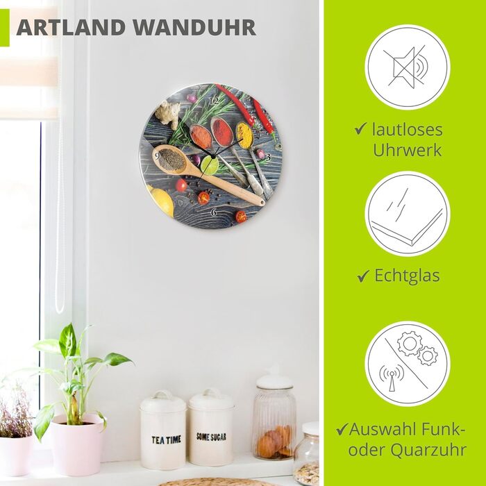 Настінний годинник без цокання Скло Ø 30 см Круглий Безшумний Фрукт Фрукти Апельсин у воді Фрукти Сучасна їжа T5UI (суміш спецій, кварцовий годинник)