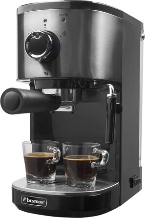 Еспресо-машина Bestron на 2 чашки, з поворотним паровим соплом, 15 бар, 1450 Вт, колір (сріблястий)