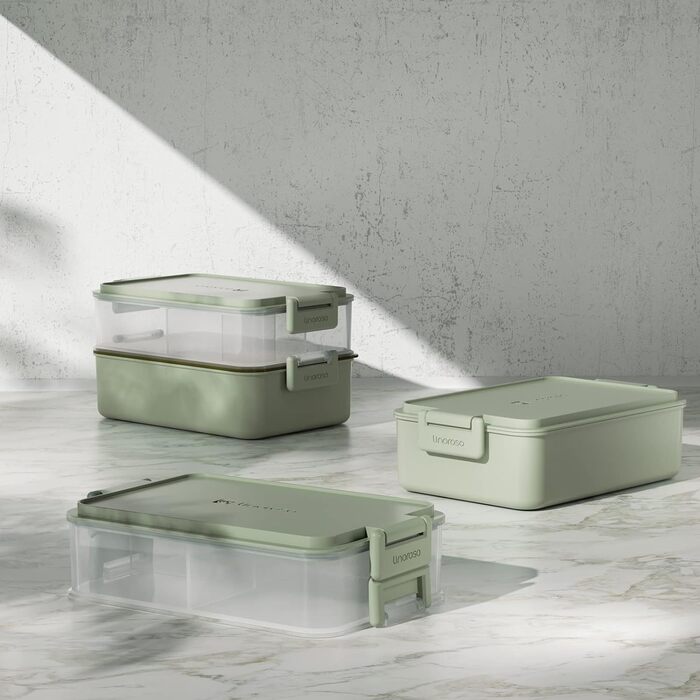 Ланчбокс Linoroso Ланч-бокс для дорослих з 3 відділеннями Бенто-бокс з контейнером для соусу та посудом Ланч-бокс для мікрохвильової печі та посудомийної машини Пластиковий без бісфенолу А Як коробка для сніданку Коробка салату - м'ятно-зелена