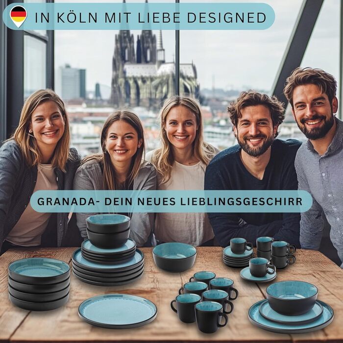 Кам&39яні миски для пасти 6 предметів, набір мисок для пасти на 6 осіб, набір мисок можна мити в посудомийній машині та мікрохвильовій печі, велика багатофункціональна миска темно-сірого кольору 750 мл VALUE COLLECTION (Granada, кавова кружка 6 предметів)