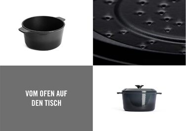 Чавунна каструля Ø 24 см, синього кольору, з кришкою та силіконовими ручками Емальований чавун, підходить для індукції та духовки для всіх типів плит Ø 24 см, висота 11 см, 4,2 літра (вугільно-сіра, Ø 16 см, висота 8 см, 1,3 літра)