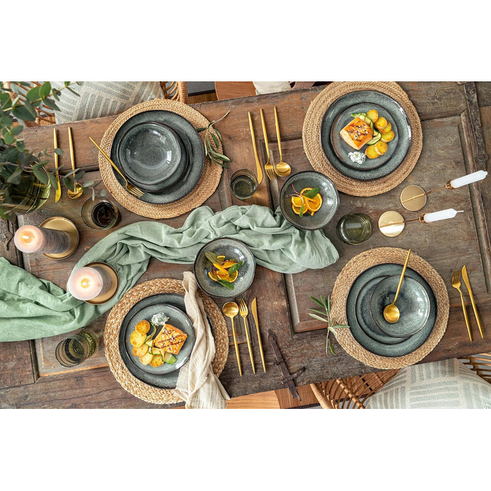Набір тарілок на 4 персони, 12 предметів, зелено-сірий Kopenhagen Sänger