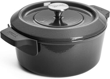 Чавунна каструля Ø 24 см, синього кольору, з кришкою та силіконовими ручками Емальований чавун, підходить для індукції та духовки для всіх типів плит Ø 24 см, висота 11 см, 4,2 літра (сіра, Ø 24 см, висота 11 см, 4,2 літра)