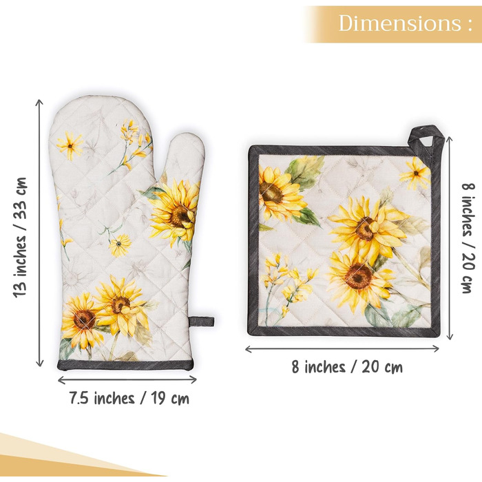 Рукавички для духовки Maison d&39 Hermine, Прихватки для каструль, 100 бавовна, термостійкі кухонні рукавички, рукавички для духовки (19 x 33 см) та прихватки для каструль (20 x 20 см) для приготування їжі, Morzine - Рукавички для духовки (19 x 33 см) та 