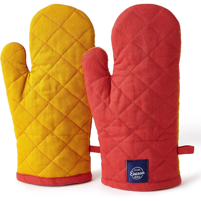 Рукавички для духовки та мікрохвильової печі Encasa Homes Extra Long (2 шт.) для кухні - Силіконові, сріблясті, термостійкі - Захищають руки від гарячого обладнання - (18x30 см, манговий колір)