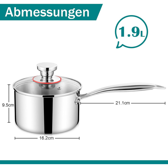 Сотейник 1,9 л з прозорою кришкою 16 см, нержавіюча сталь Homikit