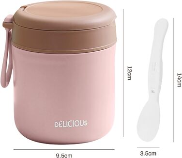 Герметичний ізольований харчовий контейнер, термоконтейнер, нержавіюча сталь, вакуумний харчовий контейнер з ложкою, для школи, роботи, пікніка (одношаровий) (рожевий)