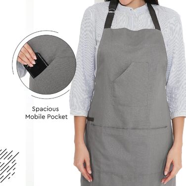 Регульований кухонний фартух з кишенями 68 x 85 см сірий Encasa XO