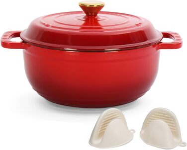 Чавунна жаровня 4,7 л з кришкою 26 см, червона LEADZM