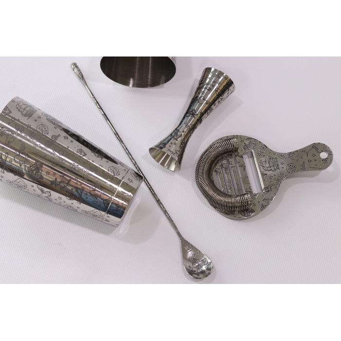 Набір бармена, 9 предметів, сатинована сталь, Tattoo, Urbanbar + ПОДАРУНОК келих TIKI