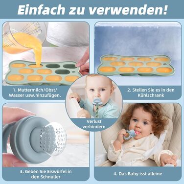 Фруктова пустушка для малюків від 3, 4, 5 та 6 місяців, 2 упаковки дитячої годівниці для фруктового харчування та контейнера для зберігання дитячого харчування, ланцюжок для пустушки та 6 силіконових сосків 3 розмірів, фруктова пустушка для малюків (зелен